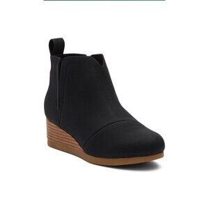 TOMS Youth Clare Black Nubuck PU Wedge Ankle Booties Girls US 12 New Box